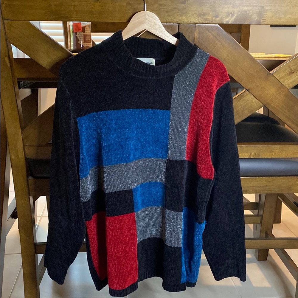 Alfred Dunner - Womens Colorblock Blue Red Black Gray Sweater Size 1XWP